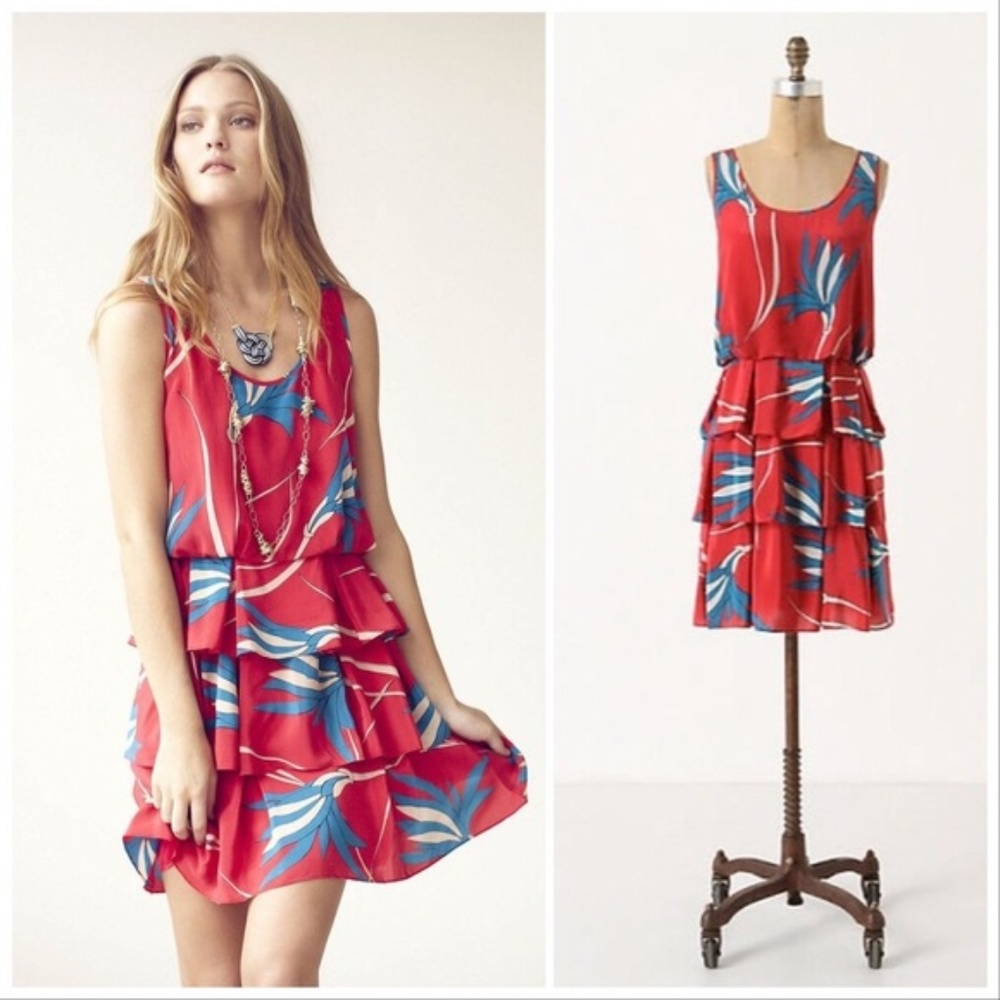 Anthropologie Ribbon Glass Silk Dress By Sariah